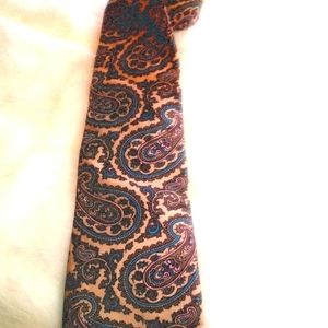 Vintage Manhattan Imported Silk Tie Paisley Print Aqua tan Olive Pink Beige